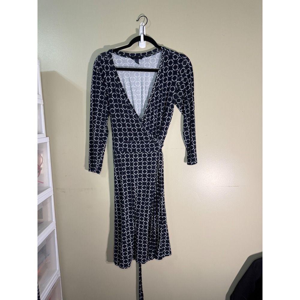 Tommy Hilfiger Preppy Nautical Navy Geometric Monogram Wrap Dress S